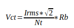 Math formulae to compute secondary peak voltage for AC current monitoring.