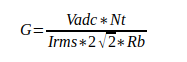 Math formulae to compute amplification gain for AC current monitoring.